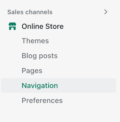 online store & navigation shopify