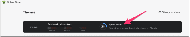 shopify dashboard page speed score