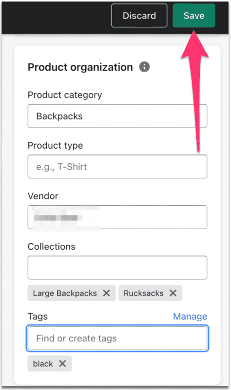 shopify tag on product page