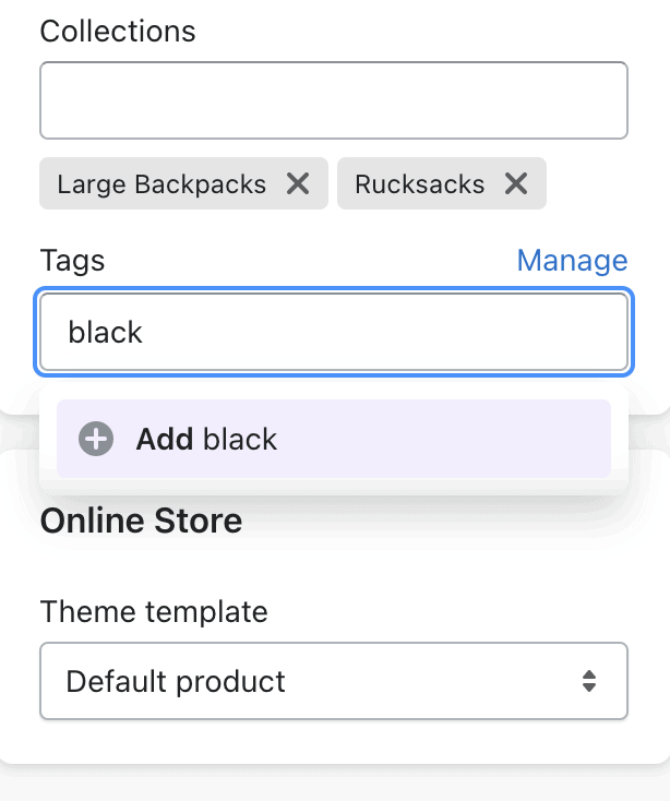 tag section on shopify product page